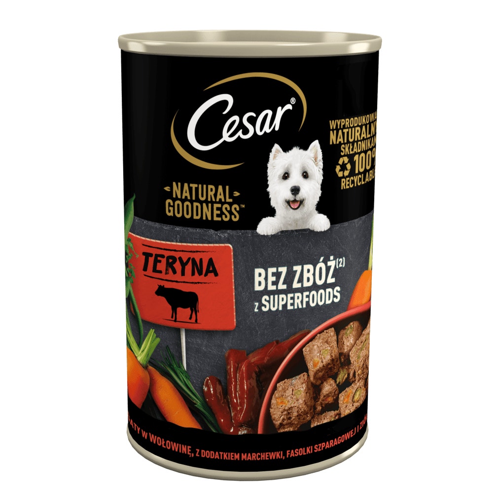 CESAR® NATURAL GOODNESS™ bogata w wołowinę, przyozdobiona marchewką, fasolką szparagową i ziołami 400g - 1