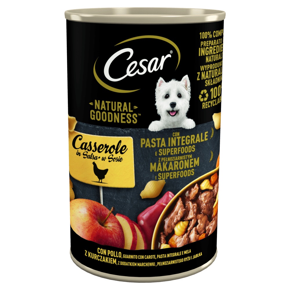 CESAR® NATURAL GOODNESS™ z kurczakiem, dodatkiem marchewki, pełnoziarnistym ryżem i makaronem oraz jabłkiem 400g - 1