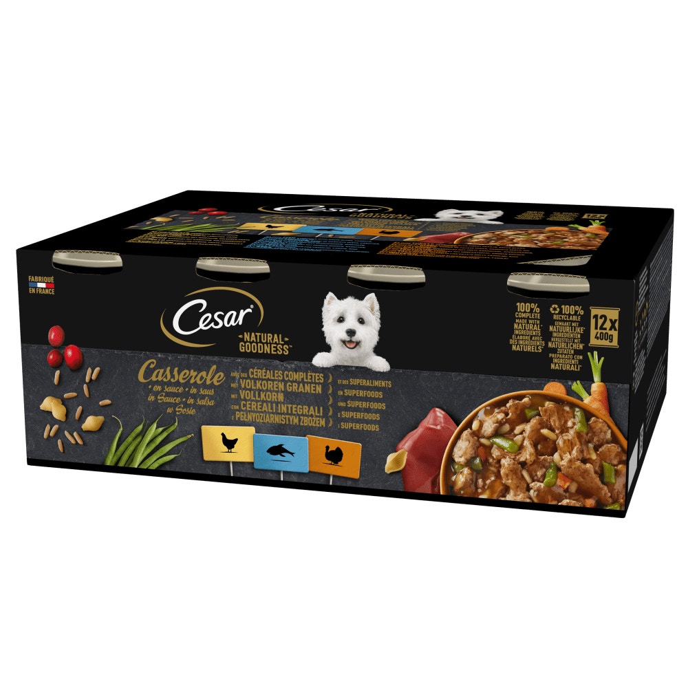 CESAR® NATURAL GOODNESS™ Mix Smaków w sosie z kurczakiem, indykiem i białą rybą 12 x 400g - 1